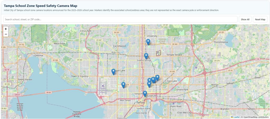 Tampa School Zone Speed Camera Map